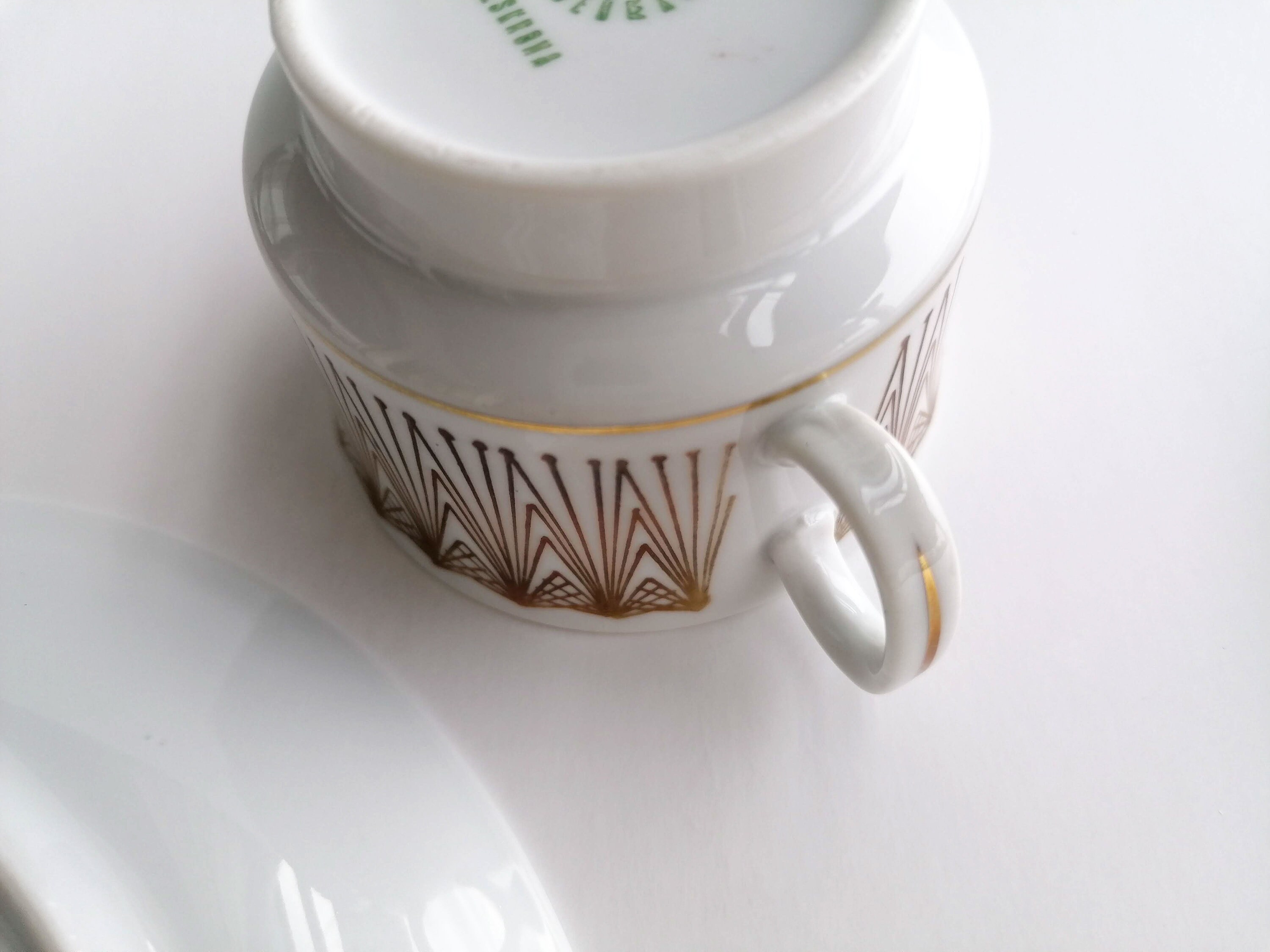 Upsala Ekeby Karlskrona GOLD GILDED Trio of Coffee Cup