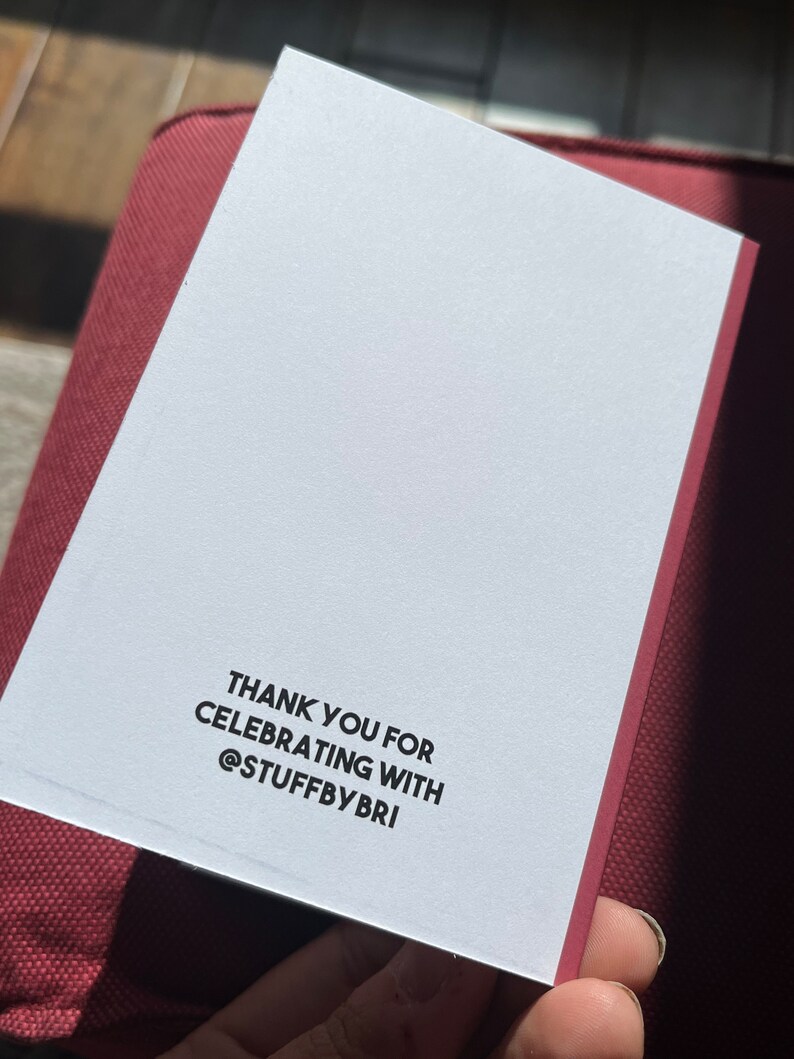 May include: White card with black text that says "Thank you for celebrating with @stuffbybri"