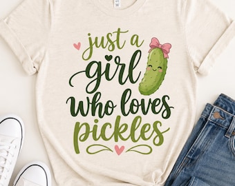 Camiseta "Solo una chica que ama los pepinillos", Camiseta con lazo de pepinillo adorable, Regalo divertido para amantes de los pepinillos, Camiseta para chicas pepinillos, Camiseta gráfica con humor sobre pepinillos