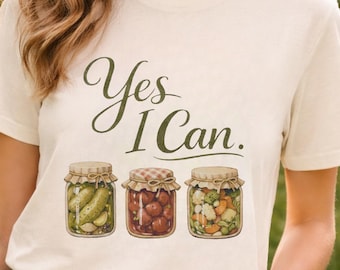 Camiseta "Sí Puedo", camiseta rústica de enlatado para mujer, camiseta con tarro de cristal estilo cottagecore, ropa vintage de granja, regalo divertido de granja para enlatadores
