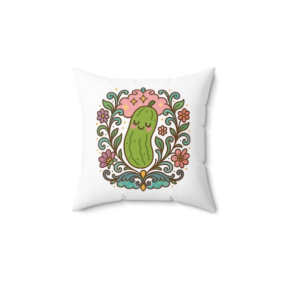 Cute Pickle Decorative Pillow, Fun Home Accent, Gift for Foodies