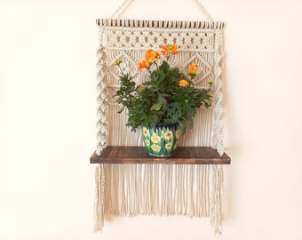 Plant Hanging Shelves/ Macrame Shelf/ Plant Hanging/ Boho Wall Decor/ Wooden Shelf/ Macrame Indoor Pot Holder/ Christmas Gift/ Handmade