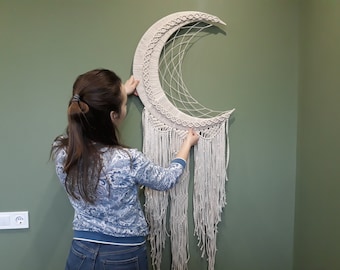 Macrame Crescent Moon 24",20",17"/ Dreamcatcher, Moon macrame wall hanging/ Dreamcatcher wall hanging/ Boho dream catcher/ Decor