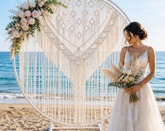 Wedding Macrame/ Wedding Backdrop/ Macrame for Round Arch/ Macrame Decor/ Ceremony Backdrop/Rustic Wedding Decor