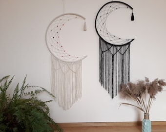 Crescent Moon dreamcatcher 12"-32",black, white/ Moon macrame wall hanging/ / Dreamcatcher wall hanging/ Boho dream catcher/ Decor