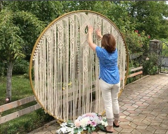 Macrame Wedding Backdrop/ Macrame for round arch/ Round Wedding Arch/ Macrame Decor/ Ceremony Backdrop/Rustic Wedding Decor