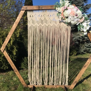 Hexagon Wood Arch+Macrame/ Hexagon Wedding Arch/ Wedding Backdrop/ Macrame for Arch/ Macrame Decor/ Ceremony Backdrop/Rustic Decor