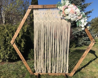 Hexagon Wood Arch+Macrame/ Hexagon Wedding Arch/ Wedding Backdrop/ Macrame for Arch/ Macrame Decor/ Ceremony Backdrop/Rustic Decor