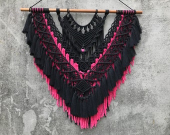 Colgante de pared de macramé negro grande/tapiz de pared/colgante de pared tejido/arte de pared/decoración de pared Boho/tapiz de pared/telón de fondo de boda