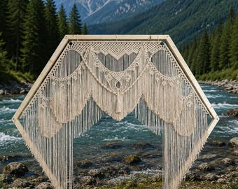 Hexagon Wooden Arch+Macrame / Wedding Backdrop/Rustic Wedding Decor/ Wedding Decor Natural Wood/ Wooden Wedding Arch
