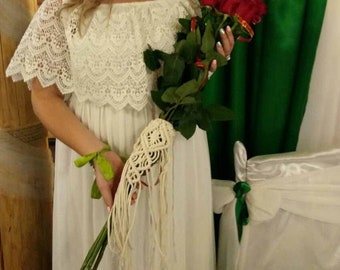 Macrame Bouquet Wrap/ Boho wedding/ Wedding bouquet macrame wrap/ Bridal bouquet wrap/ Boho bride