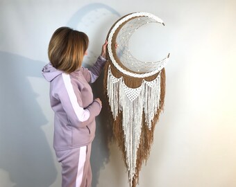 Macrame Crescent Moon 20"/ Dream Catcher/ Lunar Macrame Wall Hanging/ Wall Hanging Dream Catcher/ Boho Dream Catcher/ Decor
