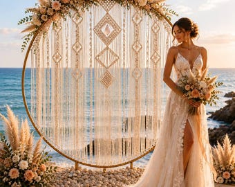 Wedding Macrame/ Wedding Backdrop/ Macrame for Round Arch/ Macrame Decor/ Ceremony Backdrop/Rustic Wedding Decor