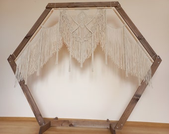 Hexagon wood arch  80"+ Macrame/ Wedding arch/ Wedding backdrop / Rustic wedding decor / Natural wood wedding decor / Wood wedding arch