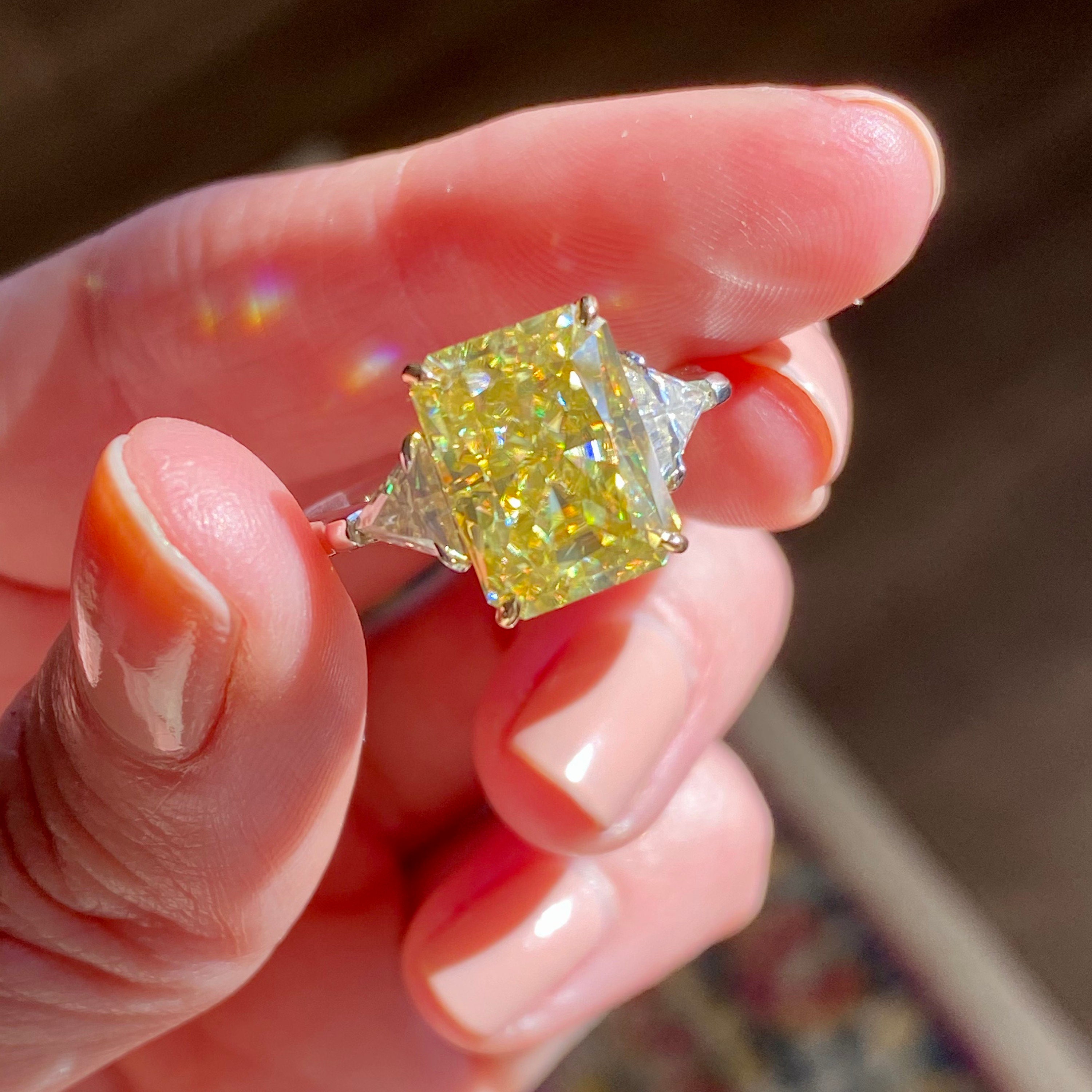 Trinity 6.2ct Canary Moissanite Ring Etsy