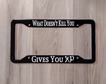 D&D License Plate Frame, Dungeons and Dragons License Plate Frame, DnD License Plate Frame, What Doesn't Kill You Gives You XP License Cover