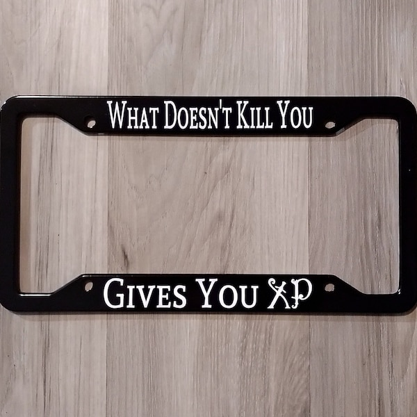 D&D License Plate Frame, Dungeons and Dragons License Plate Frame, DnD License Plate Frame, What Doesn't Kill You Gives You XP License Cover