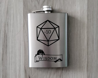 Dungeons and Dragons Flask, D&D Flask, D20 Flask, This Is How I Roll Flask, DnD Stat Flask, DnD Gifts, D20 Gifts, Dungeon Master Gifts