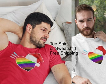 Gay Trans Pride Christmas Heart Tee or Sweatshirt