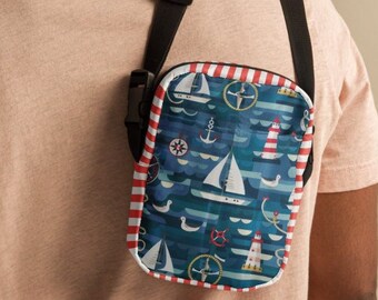 Nautical Sailboat Crossbody Bag: Lighthouse & Ocean Waves, Water-Resistant