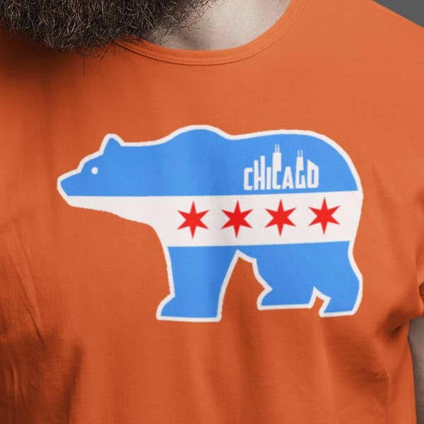 Chicago's Fiercest Bears: Flaunt your Pride in Style. Gay Bear Pride and Chicago Flag shirt highlighting the unique Chicago Skyline