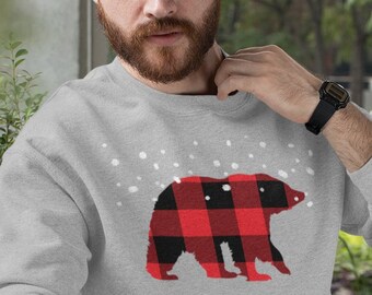 Buffalo Plaid Bear Christmas Sweatshirt - Matching Family