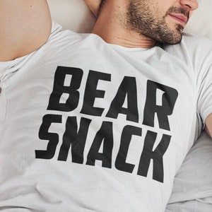 Bear Snack Tee shirt in Black and White. Celebrate Your Identity and Love for Bears. Get your paws on this shirt for your next Bear Event.