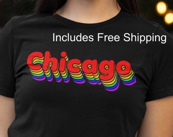 Chicago Rainbow Shirt With a Fun Colorful Retro Graphic in 