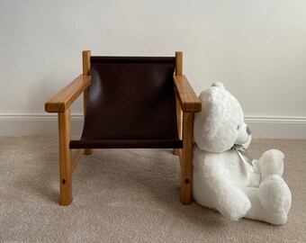 Sillón minimalista de cuero para niños / Sillón para niños / Sillón para niños / Silla de cuero para niños / Sillón de cuero marrón para niños / mini OG