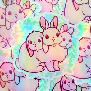 Pegatina holográfica pastel del noble conejo Cerberus