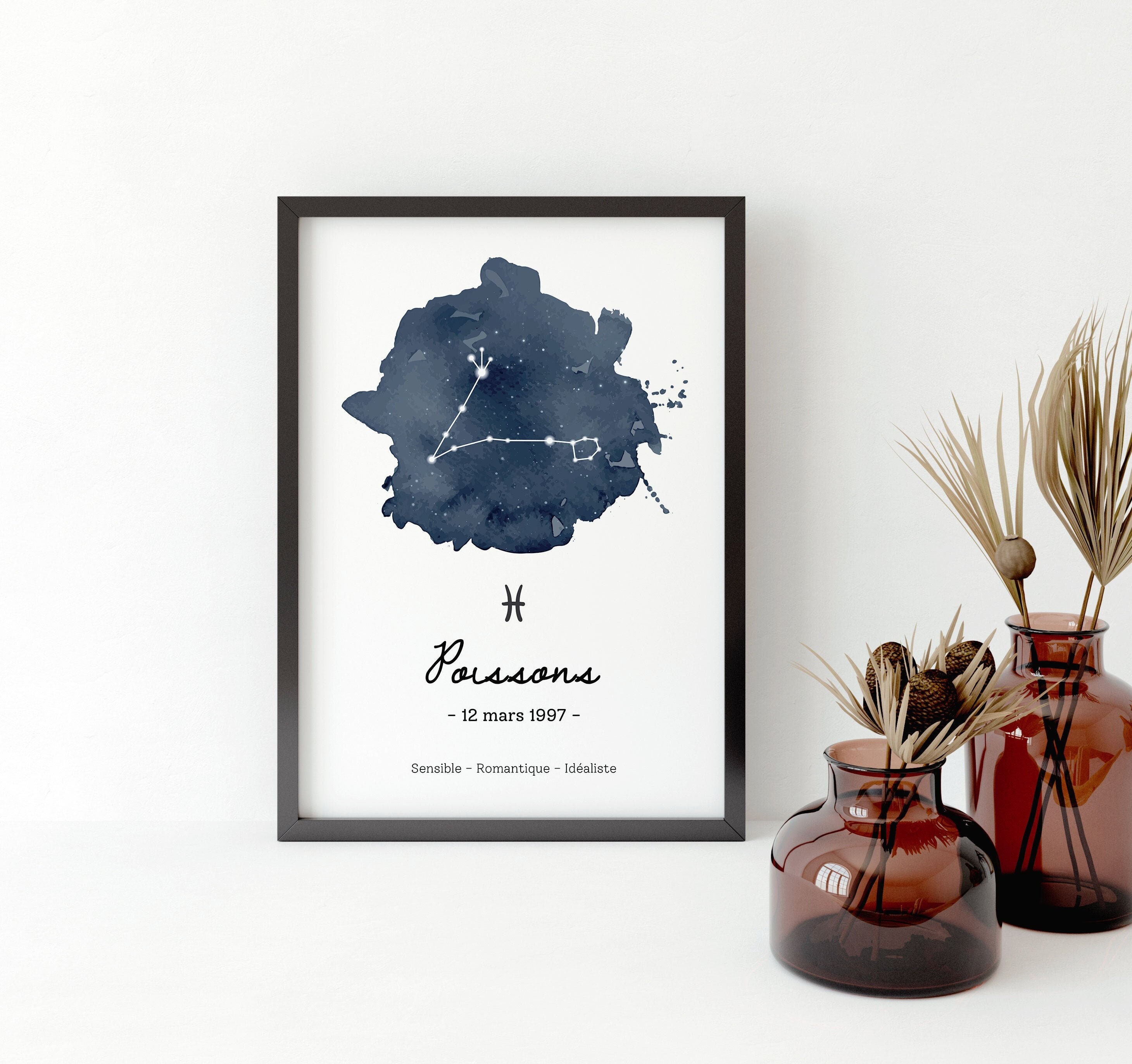 Poster Signe Astrologique Personnalisé - Affiche Numérique/Imprimé A4. Bélier, Verseau, Poissons, Gé