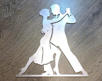 Silueta de pareja bailando en aluminio cortado con CNC: adorno para tarta de bodas o decoración del hogar.