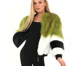 Green Fur Coat | Pink Fur Jacket | Fur Festival Festival Fashion | Fur Rave Outfit | Autumn Winter Coat Jacket | Fur Faux Coat | Warm Coat