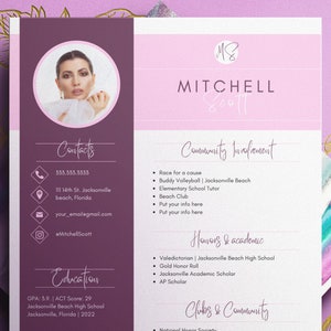 Sorority Resume Template, Pink Sorority Resume Template, Chic Sorority Resume in Canva, Sorority Resume Template With Photo, Pink, Chic