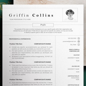 Resume template with Photo, CV Template with Photo, Resume CV Template for Word, Resume with Picture, Resume and Cover Letter Template