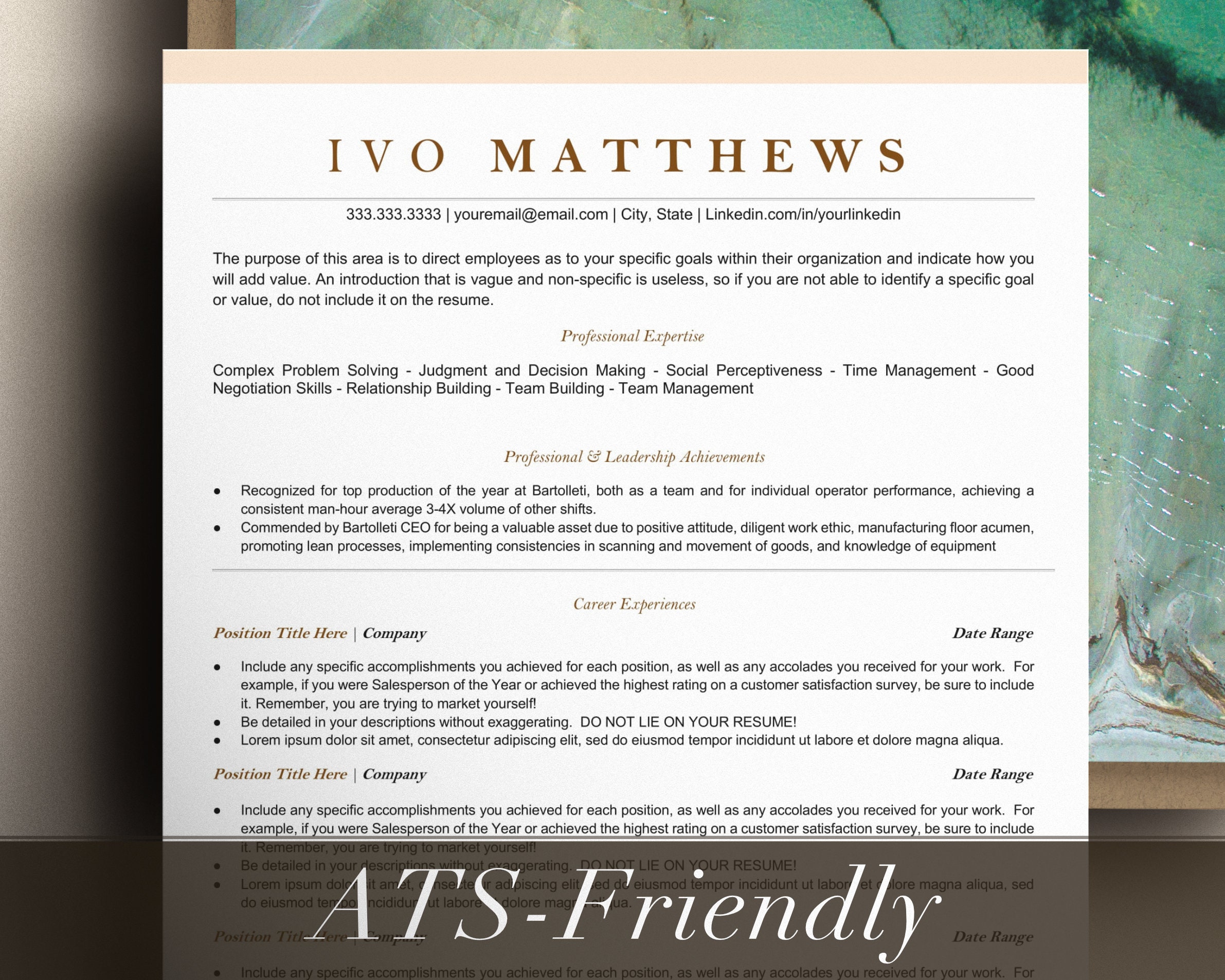 Minimalist ATS CV Template, Professional Resume Template, Resume