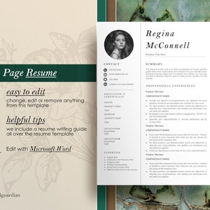 K&ouml;nnte beinhalten: Eine Lebenslaufvorlage mit gr&uuml;nem und braunem Hintergrund. Die Vorlage tr&auml;gt den Titel "1 Page Resume" und enth&auml;lt Abschnitte f&uuml;r Kontaktinformationen, Ausbildung, Berufserfahrung und Expertise. Die Vorlage ist einfach zu bearbeiten und enth&auml;lt hilfreiche Tipps zum Schreiben eines Lebenslaufs.