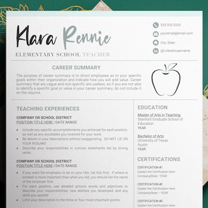 Plantilla de currículum de maestro, plantilla de CV de maestro de escuela para Word, maestro de escuela secundaria, currículum de maestro de escuela secundaria