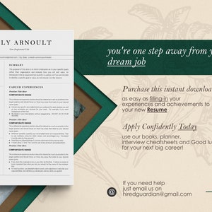 May include: A resume template with a modern design. The resume includes sections for expertise, education, and career experiences. The text "you're one step away from your dream job" is displayed. The image also includes the text "Purchase this instant download" and "Apply Confidently Today".