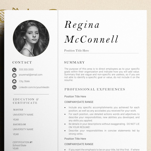 CV Template with photo, Clean and Simple Resume Template for Word, Minimalist CV Resume Template Word, Resume Template, Modern CV Template