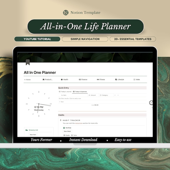 All in One Notion Planner, Notion Template, Budget Template, Notion Calendar, Notion Dashboard, Notion Template Aesthetic, Notion Templates