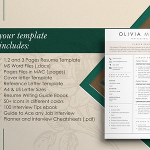 Puede incluir: Un fondo con un patr&oacute;n verde y marr&oacute;n con una plantilla de curr&iacute;culum vitae en blanco. La plantilla de curr&iacute;culum vitae incluye un perfil profesional, experiencia laboral, educaci&oacute;n y certificaci&oacute;n, habilidades, premios y logros, y una secci&oacute;n para el rango de fechas de la empresa. El texto "OLIVIA MOORE" est&aacute; en la parte superior de la plantilla de curr&iacute;culum vitae.