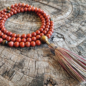 Handmade Red Jasper and Tigers Eye Mala - 108 Bead