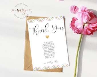 Thank You Card, Baby Shower Thank You Card, Editable Thank You Card, Rainbow Thank You Card, Thank You Card Template, Editable Download