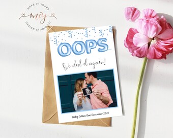 Pregnancy Announcement Card, Digital Pregnancy Announcement, Editable Announcement Card, Surprise Baby News, Expectant Editable Card, Corjl
