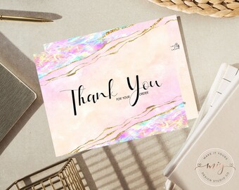 Bearbeitbare Geschäft Dankeskarte, Regenbogen-Bestellkarte, Dankeskarte, abstrakte Verpackung, danke für Ihre Bestellung, Corjl