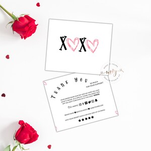 Biglietto di ringraziamento per San Valentino, inserto XOXO per San Valentino, modello modificabile di ringraziamento per San Valentino, biglietto di ringraziamento per ordine di San Valentino, Corjl