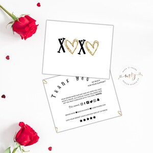 XOXO Valentijnsdagbedankkaart, gouden valentijnsharten, bewerkbare bedanksjabloon voor valentijnskaarten, bedankkaart voor valentijnskaarten, bestelinzetstuk, Corjl