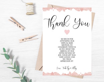 Thank You Card, Baby Shower Thank You Card, Editable Thank You Card, Pink Thank You Card, Thank You Card Template, Editable Download