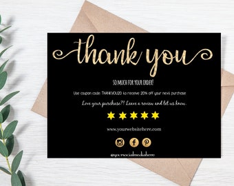 Business Thank You Cards, Packaging Insert Cards, DIY Thank You Card, Thank You For Your Order, Instant Download, Small Business Insert Card